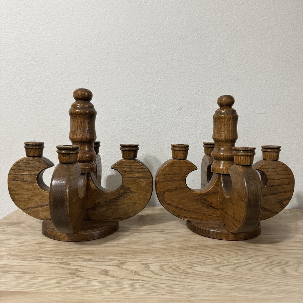 Vintage Mid Century Wood Candle Holder Set Of 2 Candelabra Countrycore Farmhouse